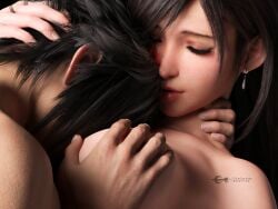 1girl1boy 3d asian asian_female bangs black_hair breast_grab earrings face_between_breasts final_fantasy final_fantasy_vii final_fantasy_vii_remake final_fantasy_xv grabbing_breasts intimacy intimate intimate_pose large_breasts long_hair naked naked_female noctis_lucis_caelum nude nude_female red_eyes tagme tifa_lockhart tifacaelum video_game_character