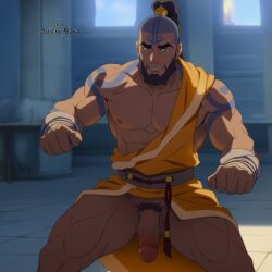 abs ai_generated avatar_legends avatar_the_last_airbender bara barazoku beard bearded focus gay juicy_bara male male_nipples mature_male muscular_male naked nude pecs penis_out porn pubic_hair robe showing_penis solo tagah thick_thighs yaoi