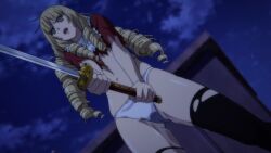 ikkitousen panties peeing peeing_panties peeing_self pissing sword white_panties