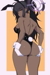 1girls animal_ear_hairband animal_ears animated ass bare_shoulders black_hair black_leotard blue_archive breasts dark-skinned_female dark_skin distr fake_animal_ears fake_tail gloves grabbing_own_ass halo karin_(blue_archive) karin_(bunny)_(blue_archive) leotard long_hair looking_at_viewer looking_back looping_animation medium_breasts playboy_bunny ponytail purple_halo rabbit_ears rabbit_tail sideboob simple_background solo standing strapless strapless_leotard tagme tail thighs white_gloves white_wrist_cuffs wrist_cuffs yellow_eyes