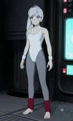 1girls ai_generated female female_only leotard rwby solo weiss_schnee white_leotard