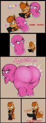 1boy 1boy1girl 1girls bent_over big_ass big_ass_(female) big_butt brown_fur brown_hair butt comic eyelashes fox furry ghost instant_erection jascoe-sauce kiss_on_cheek looking_back pac-man pac-man_(series) pac-man_and_the_ghostly_adventures pinky_(pac-man) sudden_erection thick_thighs video_game_console xavier_jascoe