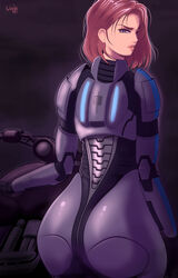 armor ass big_ass commander_shepard femshep fully_clothed looking_at_viewer looking_back mass_effect parkdale red_hair thick_ass wide_hips