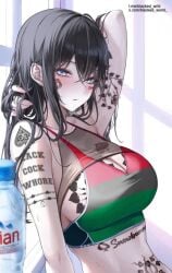 1girl ai_generated anime_style ass_focus bbc bbc_addict black_cock_whore black_hair blacked blacked_queen blacked_wrld blue_eyes blush body_writing breeding breeding_cow curvy dark-skinned_male dramatic_lighting erect_nipples explicit exposed_breasts heavy_makeup highres huge_ass huge_breasts indoors interracial large_breasts light-skinned_female long_hair mind_break nipples puffy_nipples queen_of_spades red_top snowbunny solo_focus spade_tattoo standing submissive_female tattooed_female text thick_bbc thick_thighs voluptuous wide_hips