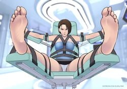 1girls arms_tied arms_up blue_eyes bondage bondage_chair bondage_gear bound bound_ankles bound_arms bound_hands bound_legs bound_to_chair bound_wrists brown_hair capcom exposed feet feet_up female femsub foot_fetish foot_focus imminent_tickling jill_valentine jill_valentine_(julia_voth) kidetic kusujinn legs legs_apart legs_tied legs_up looking_at_viewer no_eyewear no_shoes no_socks panties resident_evil resident_evil_3 shoes_removed socks_removed source_request stationary_restraints tied_arms tied_hands tied_legs tied_up toes vulnerable