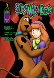 1boy 1girls canine clothed clothed_female comic_cover daphne_blake dog_collar dress female hairband hanna-barbera human human_female interspecies jkrcomix male purple_dress purple_hairband red_hair scooby-doo scooby-doo_(character) zoophilia