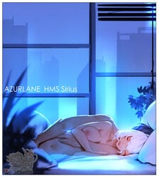 1boy azur_lane bed bed_sheet breasts cityscape closed_eyes female fingering highres hu_dako hug hug_from_behind indoors lying navel night nipples on_side short_hair sirius_(azur_lane) white_hair wholesome