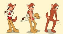 absurd_res anthro anus balls bow_tie canid canine canis clothed clothing colored domestic_dog dress_shirt eyebrows fully_clothed fur genitals hi_res leaning leaning_back leaning_forward looking_at_viewer looking_back looking_up male mammal naughty_face nipples partially_clothed penis pinup pose raised_eyebrows shirt simple_background smoking smoking_pipe solo thinking topwear vein vest victorian