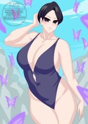 big_breasts big_thighs bikini black_eyes black_hair blush breasts butterfly kamen_rider kamen_rider_zeztz_(series) leotard milf milf_body one-piece_swimsuit otokam1117 swimsuit swimsuit_pull tagme thighs tokusatsu voluptuous voluptuous_body voluptuous_female voluptuous_milf za_lady_(kamen_rider_zeztz)