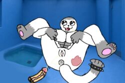 anus anus_focus asshole asshole_focus blue_background buff_male dick drawing female furry furry_breasts furry_female gray_fur humanoid_penis penis seal seal_humanoid seal_tail white_body white_fur
