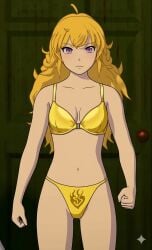 1girls ai_generated bra female female_only panties rwby solo yang_xiao_long yellow_bra yellow_panties