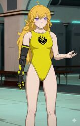 1girls ai_generated female female_only leotard rwby solo yang_xiao_long yellow_leotard
