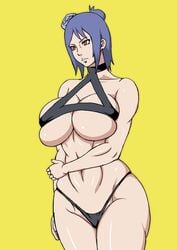 1girls big_breasts bikini black_bikini breasts curvy female female_only huge_breasts konan naruho naruto orange_eyes shiny_skin short_hair simple_background voluptuous wide_hips