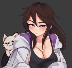 7fennec7 big_breasts black_tank_top blue_eyes blush breasts brown_hair darkviperau doggo female jacket large_eyes rule_63 streamer tank_top twitch_thot youtube youtuber