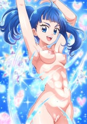 1girls abs blue_hair breasts female hanzou hirogaru_sky!_precure light-skinned_female light_skin naked nipples nude nude_female precure pretty_cure solo sora_harewataru toei_animation transformation_sequence