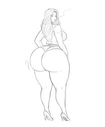 1girls ass ass_focus bare_ass bare_legs behind_view big_ass big_breasts big_thighs bottom_heavy fat_ass franktonius heels high_heels huge_ass huge_breasts looking_at_viewer looking_back monochrome round_ass short_shorts shorts sketch smoking thick_ass thick_thighs wide_hips