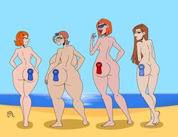 2021 4girls artist_signature asses_row beach ben_10 ben_10_alien_force ben_10_omniverse breasts commission contest disgusted female female_only freckles frostbiteboi glaring glasses green_eyes gwen_tennyson gwen_tennyson_(alien_force) gwen_tennyson_(omniverse) hand_on_hip large_breasts laugh light-skinned_female light_skin lineup looking_at_viewer looking_back multiple_girls nude orange_hair red_hair smile