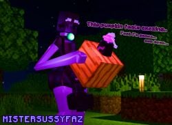 absurd_res arm_warmers armwear balls big_butt big_penis black_body bodily_fluids butt clothing collar enderman food fruit genital_fluids genitals glowing glowing_eyes glowing_genitalia glowing_penis hi_res humanoid legwear looking_down looking_pleasured male male/male microsoft minecraft mistersussyfaz mojang nature night open_mouth outside penis plant precum pumpkin pumpkin_fucking purple_eyes seductive solo tall thigh_highs vein veiny_penis xbox_game_studios