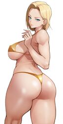 1girls alternate_version_available android_18 blonde_hair blue_eyes cameltoe cleavage curvy dragon_ball erect_nipples female huge_areolae huge_ass huge_breasts puffy_nipples short_hair thick_lips voluptuous wide_hips yoshi55level yoshio_(55level)