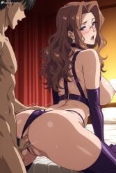 1boy 1girl ai_generated anal anus ass bed black_hair blush breasts brown_eyes brown_hair clothing_aside digitalwaifugallery doggystyle earrings elbow_gloves glasses gloves hetero hi_res high_quality high_resolution indoors jewelry large_breasts long_hair looking_back male_pubic_hair mole mole_under_mouth nipples open_mouth panties panties_aside patreon penis pubic_hair purple_gloves purple_panties pussy seductive sex sex_from_behind sexy shiraishi_kanako sweat thighhighs thong tsuma_netori_rei:_boku_no_ayamachi_kanojo_no_sentaku uncensored underwear watermark