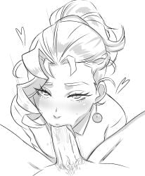 black_and_white blowjob blush clothed_female_nude_male crazy_diamond's_demonic_heartbreak deareditor earrings female_protagonist heart jojo's_bizarre_adventure lips long_hair looking_at_viewer nude_male oral penis ponytail pubic_hair ryoko_kakyoin sketch thighs tongue tongue_out_blowjob veiny_penis white_background