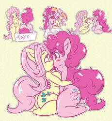 anthro ass big_breasts big_butt blush breasts bubble_butt chubby chubby_female curled_hair cutie_mark deepthroat dildo double_dildo double_dildo_deepthroat double_fellatio duo equid equine fellatio female female/female female_only fluttershy_(mlp) friendship_is_magic hair hasbro hi_res horse kissing mammal my_little_pony nipples nude oral pink_body pink_hair pinkie_pie_(mlp) pony sex_toy slightly_chubby snus-kun straight_hair yellow_body yuri