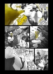 2_toes 3_fingers 4_arms absurd_res antennae_(anatomy) anthro areola armwear arthropod arthropod_abdomen back_wings bee belly big_belly big_butt black_and_white black_border border bottomless bottomless_anthro bottomless_female bra breasts butt chloroform claws clothed clothing comic dialogue elbow_gloves english_text fart fart_cloud fart_fetish farting_female farting_on_another farting_on_face farting_on_female feet female female/female female_farting finger_claws fingers fur gassy gloves group handwear hi_res huge_belly huge_butt hymenopteran insect insect_wings kidnapping leather leather_armwear leather_clothing leather_elbow_gloves leather_gloves leather_handwear leather_legwear leather_shirt leather_topwear legwear mandibles marigold_(soomir) markings monochrome multi_arm multi_limb multiple_scenes neck_tuft nude nude_anthro nude_female obese obese_anthro obese_female overweight overweight_anthro overweight_female panties partially_clothed partially_clothed_anthro partially_clothed_female pawpads pheromones plant queen_bee rustling shadowed_eyes shirt shrub small_breasts soomir speech_bubble stinger stinger_tail striped_body striped_butt striped_fur striped_markings striped_tail stripes tail tail_markings tall_anthro tall_female text toe_claws toes topless topless_anthro topless_female topwear tree tuft underwear upset wings zinnia_(soomir)