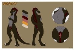 absurd_res anthro anus dinosaur flashing_pussy mercy_(delinquentis) multiple_views pubes red_fur reptile yellow_eyes
