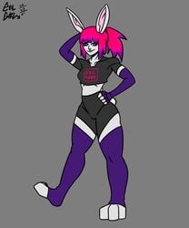 2021 blue_eyes evilgirl furry furry_only gray_background original original_character pink_hair rabbit rabbit_ears rabbit_girl rabbit_humanoid rabbit_tail standing