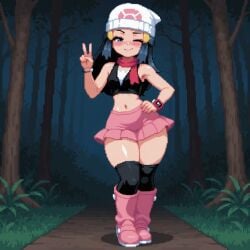 ai_generated dawn_(pokemon) peace_sign pokemon skirt syngornai tagme thick_thighs thigh_highs thighhighs video wink