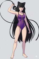 1girls ai_edit ai_generated blake_belladonna edit female female_only one-piece_swimsuit purple_one-piece_swimsuit rwby solo swimsuit