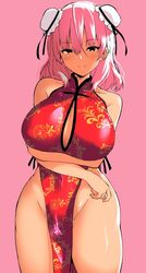 akure_ekuto bun_cover china_dress chinese_clothes chinese_dress double_bun female hair_bun kasen_ibaraki large_breasts no_panties pink_hair tagme touhou