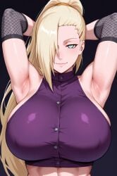 arms_behind_head big_boobs big_breasts fully_clothed ino_yamanaka naruto_(series) naruto_shippuden smiling