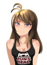 1girls big_breasts black_tank_top blue_eyes breasts brown_hair cleavage darkviperau deitachan-art female female_only large_eyes looking_at_viewer rule_63 speedrunner streamer tank_top transparent_background twitch_thot youtube youtuber