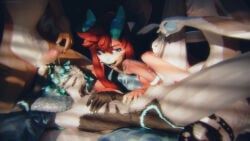 16:9 3d_(artwork) anthro balls bed bed_sheet bedding bedroom bedroom_sex big_penis black_claws blinds blue_body blue_claws blue_eyes blue_fur blue_hair_tips blue_horn blue_markings blue_nose blue_object blue_tongue borrowed_character cali_(nastycalamari) calm canid canine canis chromatic_aberration circle_(marking) claws clothing dark_markings digital_media_(artwork) domestic_cat domestic_dog erection facial_markings felid feline felis femboy femboy/femboy fennec_fox foreskin fox from_front_position fur furniture garter_straps genital_markings genitals glowing glowing_claws glowing_genitalia glowing_hair_tips glowing_markings glowing_penis grey_body grey_fur grey_hair group hair hand_on_balls hand_on_belly hand_on_leg hand_on_own_chest hand_on_partner's_balls hand_on_partner's_belly hand_on_partner's_thigh hand_on_thigh head_markings hi_res holding_balls holding_lube holding_object horn kahvi_(coffeesoda) kneeling_and_blow_position legwear licking licking_lips licking_own_lips long_ears looking_at_genitalia looking_at_partner's_penis looking_at_penis low_poly lube lube_bottle lube_drip lube_on_body lube_on_face lube_on_hand lube_on_head lube_on_penis lying male male/male mammal markings max_(pestbudmax) missionary_position morning morning_wood navel nonbinary_(lore) nude nude_anthro object_in_hand on_back original original_characters penis penis_markings pestbudmax pillow pink_penis playful playful_face realistic_lighting red_body red_ears red_fur red_hair red_penis rudy_(katsucoffee) sex sitting sleep_sex sleeping tan_body tan_fur thigh_highs three_doms_one_sub tongue tongue_out torn_clothing torn_thigh_highs true_fox white_balls white_body white_fur white_tummy widescreen