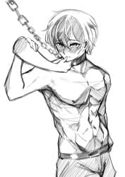 1boy 2d abs black_hair blush boy chains collar grey_hair haise_moriarty horny_wary indie_virtual_youtuber latam_virtual_youtuber light-skinned_male light_skin male male_only muscles short_hair sketch virtual_youtuber vtuber