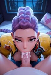 3d accurate_art_style ai_generated blowjob breasts_out high_quality kpop_demon_hunters looking_at_viewer male penis rumi_(kpop_demon_hunters) sucking_penis