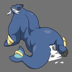 1:1 after_sex anthro ass back_muscles beard bigeyebrowsdoggo blush bodily_fluids cum cum_in_ass cum_inside facial_hair fin genital_fluids looking_at_viewer looking_back male male_only moustache muscular muscular_anthro muscular_male nintendo pokémon_(species) pokemon samurott tail_fin video_games