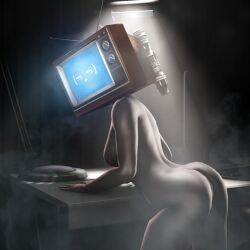 3d artist_request ass back_view bored completely_naked completely_nude dafuq_boom dark_atmosphere dark_skin edit edited looking_at_viewer looking_back naked nude nude_female office perfect_ass perfect_body photoshop rear_view sfm skibidi_toilet smoke source_filmmaker tv tv_face tv_head tv_screen tv_woman_(skibidi_toilet) unamused