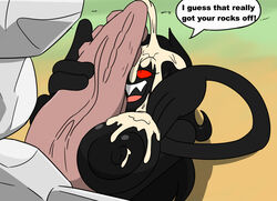 big_breasts black_body black_skin bodily_fluids breasts cofagrigus cum cum_on_breasts cum_on_face duo elemental_creature english_text female genital_fluids genitals ghost huge_breasts humanoid humanoid_genitalia humanoid_penis igphhangout male male/female mineral_fauna nintendo noodle_arms not_furry penis pokémon_(species) pokemon rock rock_creature solo_focus spirit steelix tabitha_(igph) teeth text video_games