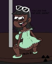 1girls alternative_skin_color alternative_universe ass big_ass big_breasts black_hair bottom_heavy bottom_heavy_female bottomless bottomless_female dark-skinned_female dark_skin dress earrings female female_only glasses glasses_on_head green_clothes green_clothing green_dress hourglass_figure hourglass_figured_female leni_loud looking_at_viewer looking_back mooning nickelodeon no_panties pantiless the_loud_house thick_lips thick_thighs twerk twerking twerking_position wide_hips