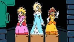 3girls 4_arms ?_block blonde_hair blue_eyes brown_hair bunny_ears bunny_girl bunnysuit carrot chabble cherry crown double_cherry fire_flower fish_bone_(mario) flower flower_on_head green_eyes hands_behind_head head_transformation mario_(series) multi_breast multiple_breasts mushroo mushroom_humanoid music penguin penguin_girl penguin_suit piranha_plant piranha_plant_girl plant_girl power_up princess_daisy princess_peach princess_rosalina scarf skull slug slug_girl star starman_(mario) super_mario_bros. super_mushroom tagme transformation video warp_pipe yellow_hair