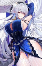1girls big_breasts breasts female female_only hoyoverse large_breasts long_hair mature_female mihoyo panties pantyshot pantyshot_(standing) purple_eyes sideboob thighhighs underwear upskirt velina_(zenless_zone_zero) velina_airgid white_hair white_panties white_thighhighs white_underwear zenless_zone_zero