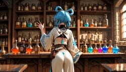 ai_generated alchemist artist:baconman55 blue_hair facing_away hair_rings multiple_braids oc