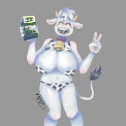 1girl 1girls 2d 2d_(artwork) 2d_artwork 5_fingers animal_ears animal_tail anthro anthro_female anthro_only anthrofied background belly_button big_boobs big_breasts big_tits bikini bikini_bottom bikini_top boobs bovine bovine_ears bovine_horn bovine_humanoid bovine_tail breasts closed_eyes clothed clothing cow cow_bell cow_bikini cow_ears cow_girl cow_horns cow_tail cowgirl digital_art digital_drawing digital_drawing_(artwork) digital_media digital_media_(artwork) digital_painting_(artwork) eyelashes female female_only furry furry_cow furry_female furry_only grey_background grupo_lala hair horn horns humanoid humanoid_hands kukchichis69 looking_at_viewer milk milk_bottle no_humans nutri_(company) short_hair signature simple_background smile smiling smiling_at_viewer solo solo_female tail teeth tits tongue v_sign vaquita_pili white_body white_fur white_hair