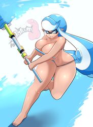 1girls blue_hair cleavage female female_only inkling inkling_girl nintendo solo solo_female splatcum splatoon tentacle_hair