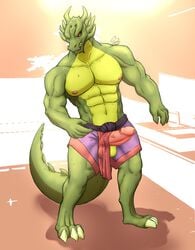 anthro balls blacakontrack dragon erection genitals hi_res jackie_chan_adventures male penis red_eyes shendu solo wingless_dragon