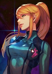 blonde_hair bodysuit female green_eyes hankuri human hungry_clicker metroid samus_aran zero_suit_samus