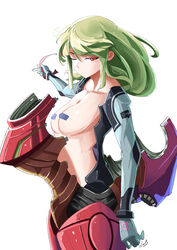 1girls automatic_giraffe big_breasts breasts cyborg female green_hair justin_bailey looking_at_viewer metroid one_eye_closed pasties power_armor power_suit red_eyes samus_aran solo solo_female super_smash_bros. topless varia_suit zero_suit