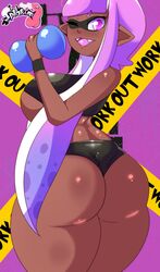 1girls ass dark-skinned_female female female_only huge_ass huge_breasts inkling inkling_girl nintendo splatcum splatoon splatoon_2